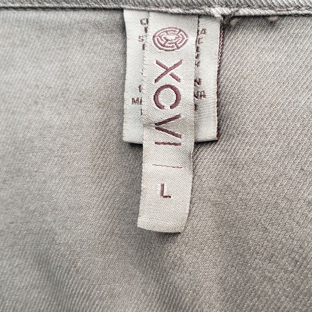 XCVI Women Army Green Long Sleeve Collared Button Up Eyelet Jacket Sz L - Picture 9 of 11